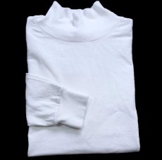 画像1: 90s 米軍 U.S.NAVY 無地 タートルネック フライト デッキクルー コットン 長袖Tシャツ 白 XL (1)