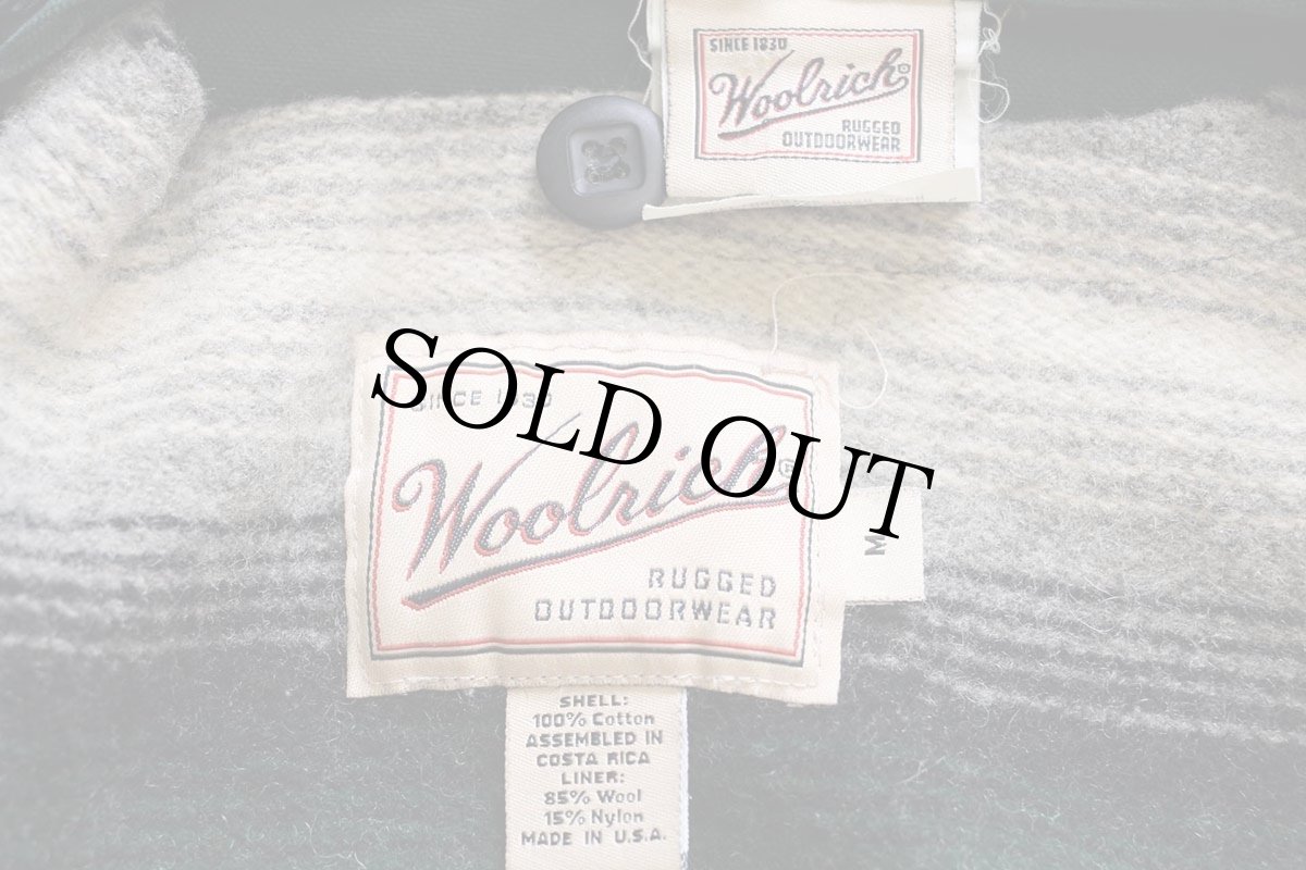 画像4: 00s Woolrichウールリッチ ラグ柄 ウールライナー コットン キャンバス フィールドコート 緑 M★ジャケット (4)