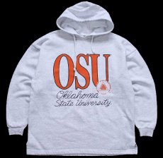 画像1: 90s USA製 OSU Oklahama State University スウェットパーカー 杢ライトグレー BIGGER★特大 フーディー (1)