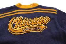 画像3: 40s ENGLEWOOD Chicago VOCATIONAL パッチ付き ツートン ウールニット レタードカーディガン 紺×マスタード (3)