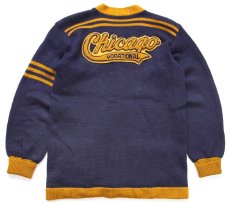 画像2: 40s ENGLEWOOD Chicago VOCATIONAL パッチ付き ツートン ウールニット レタードカーディガン 紺×マスタード (2)