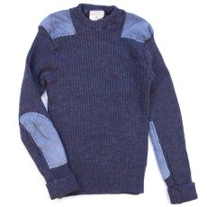 画像1: 80s 英国製 L.L.Bean ウールニット コマンドセーター ネイビー ミックス L (1)