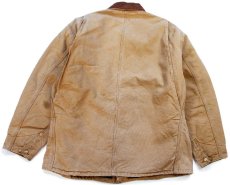 画像2: 90s carharttカーハート ダメージ ブランケットライナー ダック地 チョアコート カバーオール 茶 特大 (2)