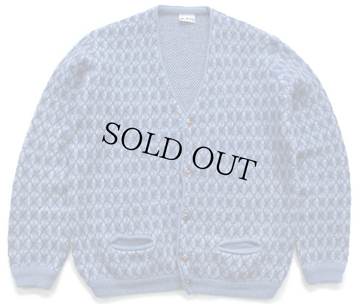 画像1: 70s イタリア製 アーガイル柄 ジャガード ウール×アクリルニット カーディガン ブルー 54 (1)