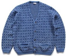 画像1: 70s イタリア製 アーガイル柄 ジャガード ウール×アクリルニット カーディガン ブルー 54 (1)
