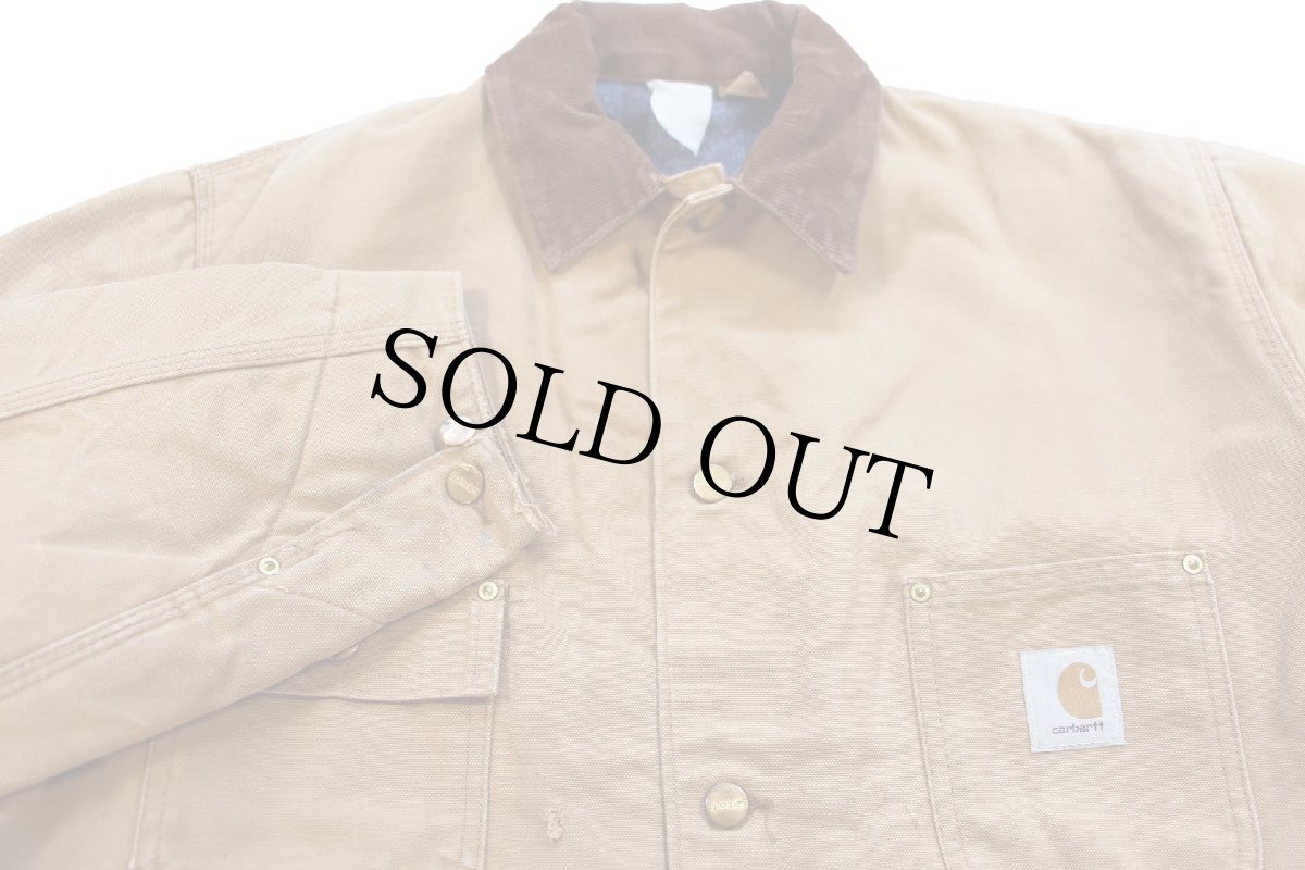 画像3: 90s carharttカーハート ダメージ ブランケットライナー ダック地 チョアコート カバーオール 茶 特大 (3)