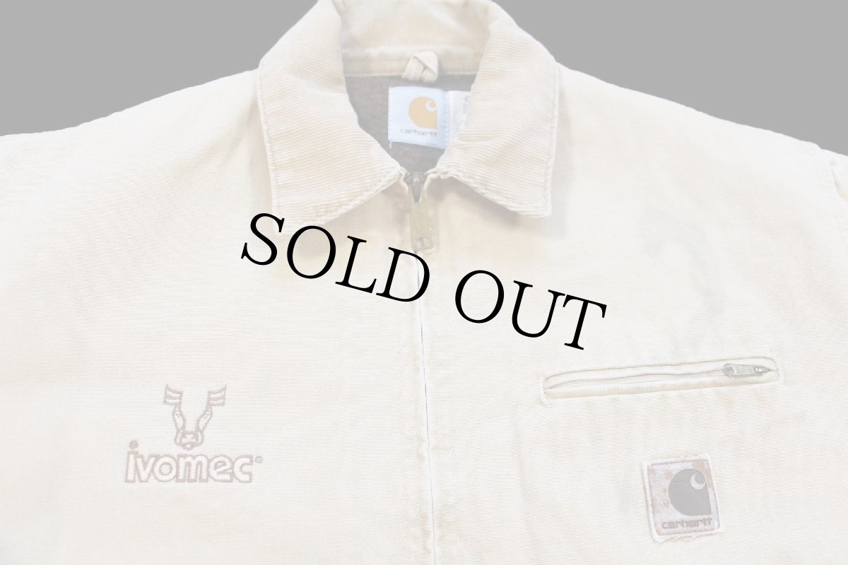 画像3: 90s USA製 carharttカーハート ivomec刺繍 ブランケットライナー ダック地 デトロイトジャケット 薄茶 L-R (3)