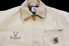 画像3: 90s USA製 carharttカーハート ivomec刺繍 ブランケットライナー ダック地 デトロイトジャケット 薄茶 L-R (3)