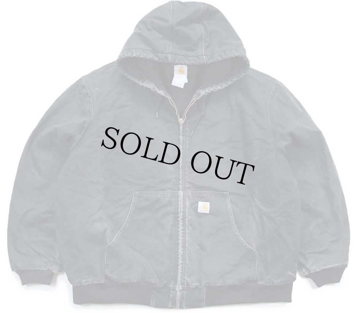 画像1: 00s carharttカーハート キルティングライナー ダック地 アクティブジャケット パーカー 黒 フェード 特大 (1)