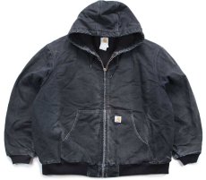 画像1: 00s carharttカーハート キルティングライナー ダック地 アクティブジャケット パーカー 黒 フェード 特大 (1)