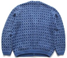 画像2: 70s イタリア製 アーガイル柄 ジャガード ウール×アクリルニット カーディガン ブルー 54 (2)