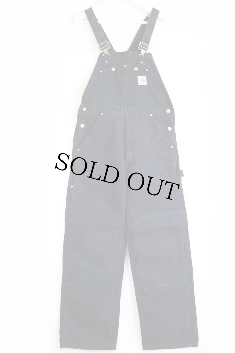 画像2: carharttカーハート ダブルニー ダック地 オーバーオール 黒 W32 L30 (2)