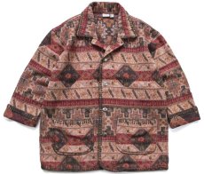 画像1: 90s トルコ製 CHICO'S DESIGN フォークロア柄 コンチョボタン ウール混 ブランケット コート ML (1)