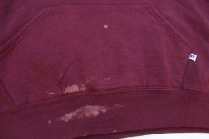 画像5: 90s USA製 RUSSELLラッセル 無地 ブリーチ スウェットパーカー ワインレッド フェード L★フーディー ブランク (5)