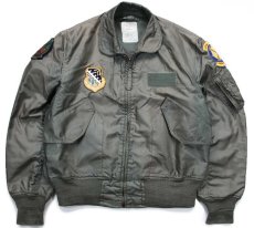 画像1: 80s 米軍 USAF CWU-36/P パッチ付き アラミド フライトジャケット セージグリーン L (1)