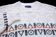 画像3: 90s USA製 LANDS'ENDランズエンド フォークロア 編み柄 コットンニット セーター M (3)