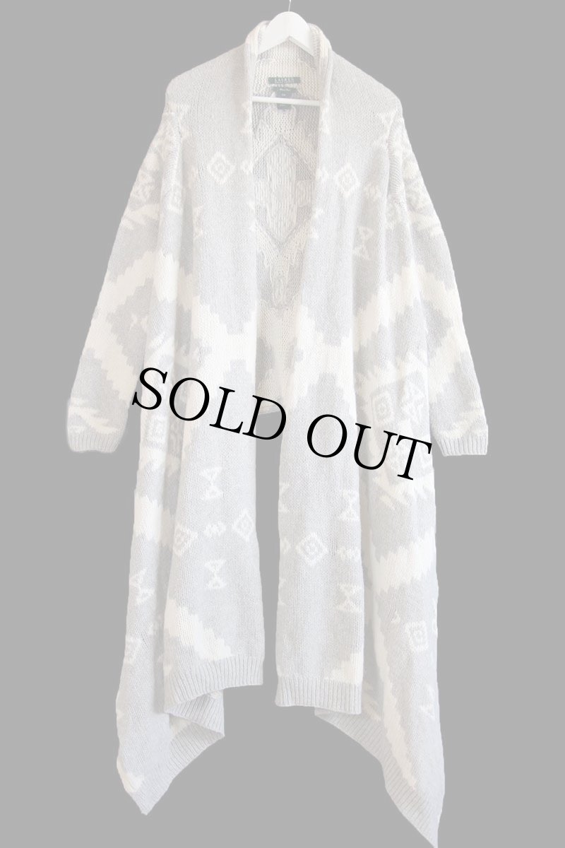 画像2: LAUREN ラルフローレン ネイティブ柄 ショールカラー ラムウール ハンドニット ガウン S/M★カーディガン (2)