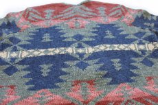 画像5: 00s LAUREN ラルフローレン ネイティブ柄 コンチョボタン リネン×コットン ハンドニット カーディガン XL (5)