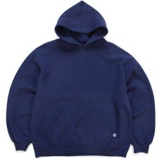 画像1: 00s メキシコ製 RUSSELLラッセル 無地 スウェットパーカー 紺 L★N フーディー ブランク (1)