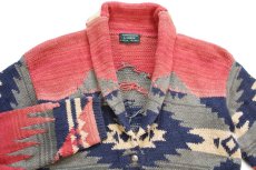 画像3: 00s LAUREN ラルフローレン ネイティブ柄 ショールカラー コンチョボタン コットン ハンドニット カーディガン (3)