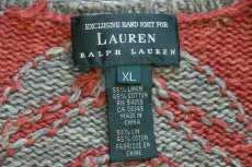 画像4: 00s LAUREN ラルフローレン ネイティブ柄 コンチョボタン リネン×コットン ハンドニット カーディガン XL (4)