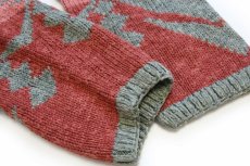 画像8: 00s LAUREN ラルフローレン ネイティブ柄 コンチョボタン リネン×コットン ハンドニット カーディガン XL (8)