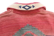 画像5: 00s LAUREN ラルフローレン ネイティブ柄 ショールカラー コンチョボタン コットン ハンドニット カーディガン (5)