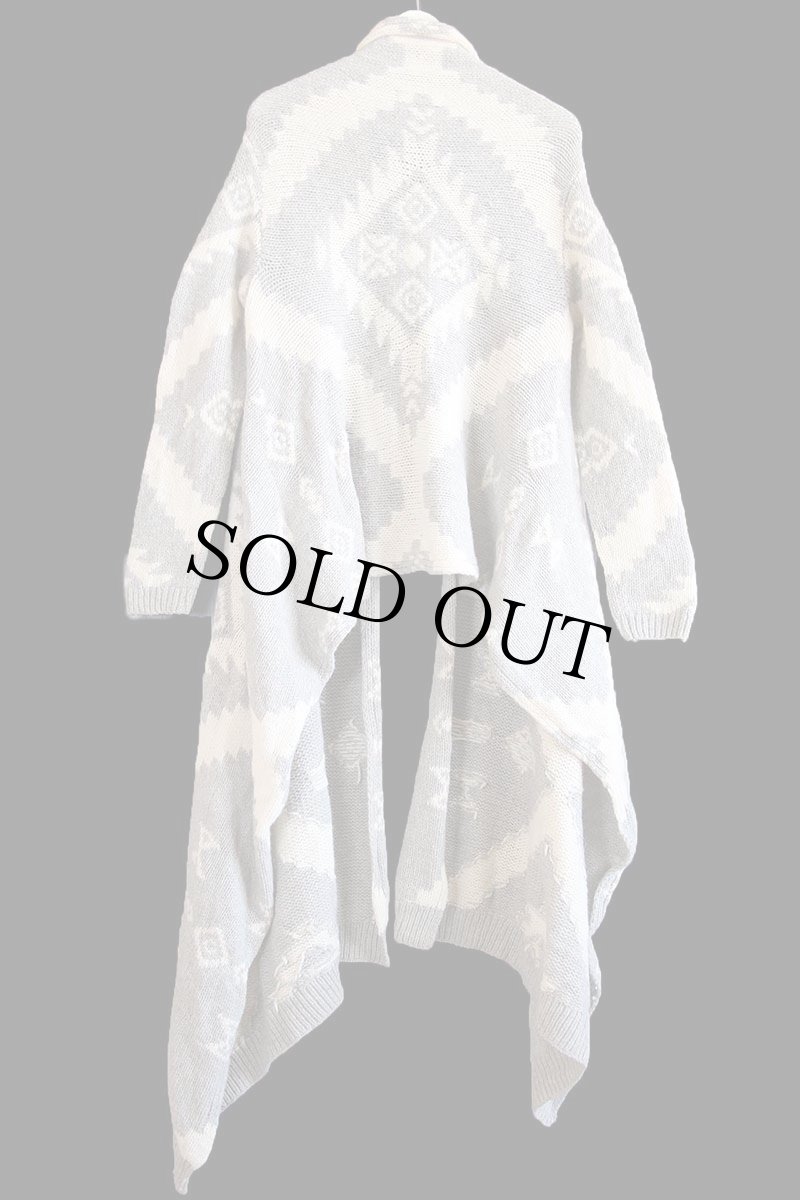 画像3: LAUREN ラルフローレン ネイティブ柄 ショールカラー ラムウール ハンドニット ガウン S/M★カーディガン (3)