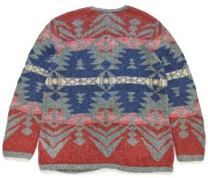 画像2: 00s LAUREN ラルフローレン ネイティブ柄 コンチョボタン リネン×コットン ハンドニット カーディガン XL (2)