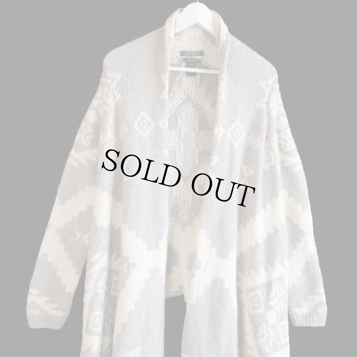 画像1: LAUREN ラルフローレン ネイティブ柄 ショールカラー ラムウール ハンドニット ガウン S/M★カーディガン (1)