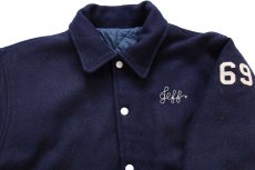 画像3: 70s Fordham HFCS アメフト チェーン刺繍&レタード&フェルトパッチ キルティングライナー メルトン ウール スタジャン 紺 (3)