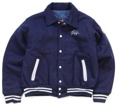 画像1: 70s Fordham HFCS アメフト チェーン刺繍&レタード&フェルトパッチ キルティングライナー メルトン ウール スタジャン 紺 (1)