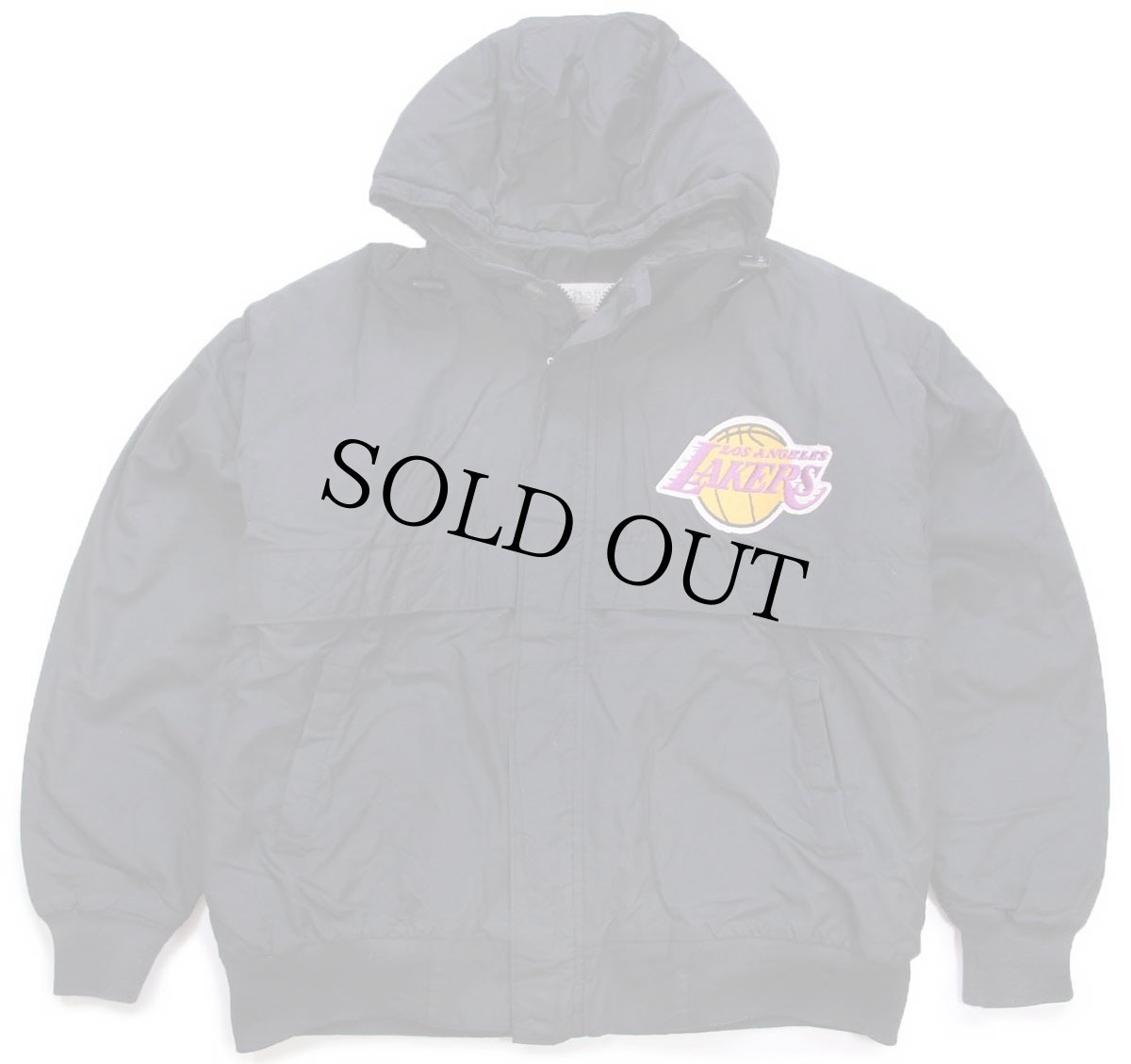画像1: 90s USA製 Chalk Line NBA LOS ANGELES LAKERS レイカーズ パッチ付き キルティングライナー ナイロンパーカー 黒 M (1)