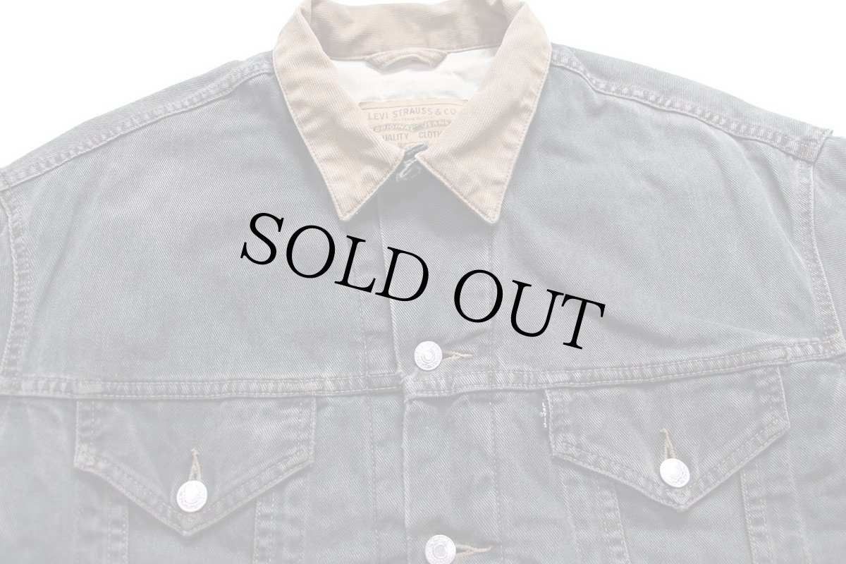 画像3: 90s Levi'sリーバイス 70614 コットンライナー ブラック デニムジャケット 4ポケット フェード L★ユーロ (3)