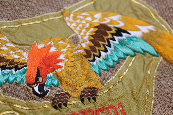 80s 日本製 YAMAMOTO KANSAI 山本寛斎 鷲 刺繍&アップリケ リネン
