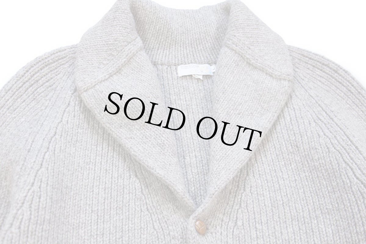 画像4: 80s French Creek ショールカラー パチポケ&エルボーパッチ ローゲージ ウールニット カーディガン グレーベージュ L (4)