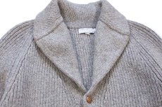 画像4: 80s French Creek ショールカラー パチポケ&エルボーパッチ ローゲージ ウールニット カーディガン グレーベージュ L (4)