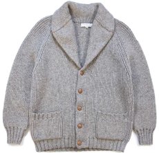 画像2: 80s French Creek ショールカラー パチポケ&エルボーパッチ ローゲージ ウールニット カーディガン グレーベージュ L (2)