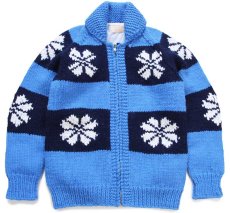 画像1: 80s 雪柄 ノルディック柄 ウール ハンドニット カウチンセーター キッズ (1)