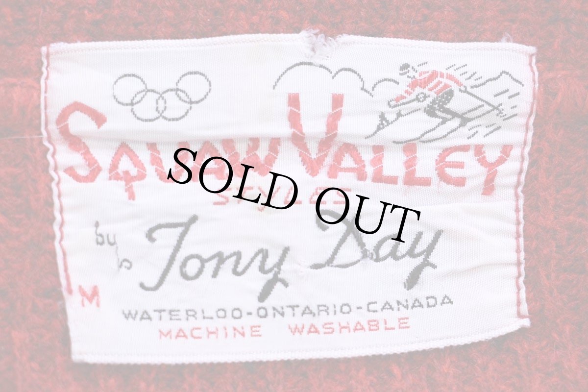 画像4: 60s カナダ製 Squaw Valley by Tony Day ショールカラー パチポケ ツートン ニット セーター 赤×黒 M (4)