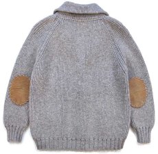 画像3: 80s French Creek ショールカラー パチポケ&エルボーパッチ ローゲージ ウールニット カーディガン グレーベージュ L (3)