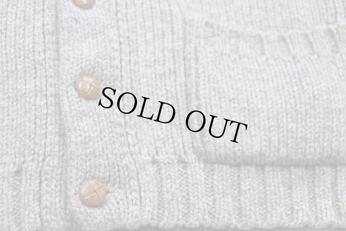 画像6: 80s French Creek ショールカラー パチポケ&エルボーパッチ ローゲージ ウールニット カーディガン グレーベージュ L (6)