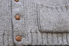 画像6: 80s French Creek ショールカラー パチポケ&エルボーパッチ ローゲージ ウールニット カーディガン グレーベージュ L (6)