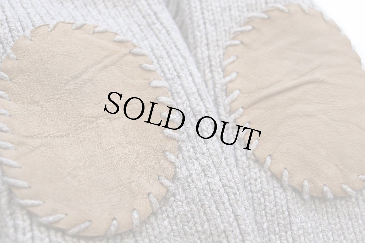 画像7: 80s French Creek ショールカラー パチポケ&エルボーパッチ ローゲージ ウールニット カーディガン グレーベージュ L (7)