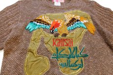 画像3: 80s 日本製 YAMAMOTO KANSAI 山本寛斎 鷲 刺繍&アップリケ リネン×コットンニット セーター ブラウンベージュ M (3)