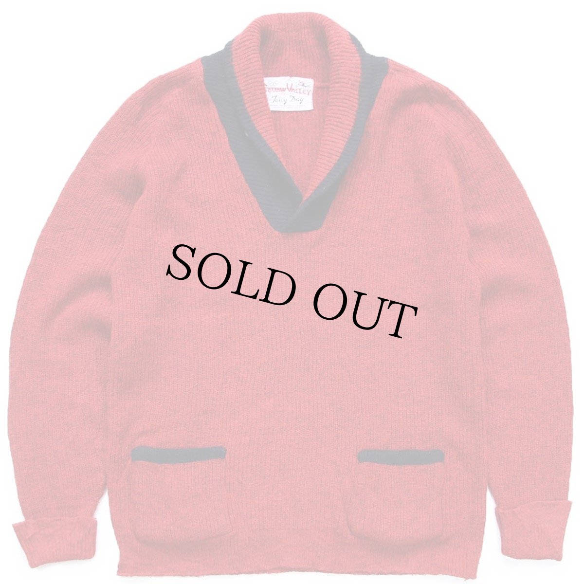 画像1: 60s カナダ製 Squaw Valley by Tony Day ショールカラー パチポケ ツートン ニット セーター 赤×黒 M (1)