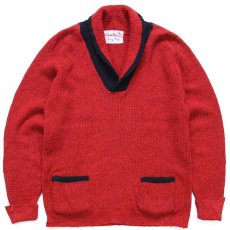 画像1: 60s カナダ製 Squaw Valley by Tony Day ショールカラー パチポケ ツートン ニット セーター 赤×黒 M (1)