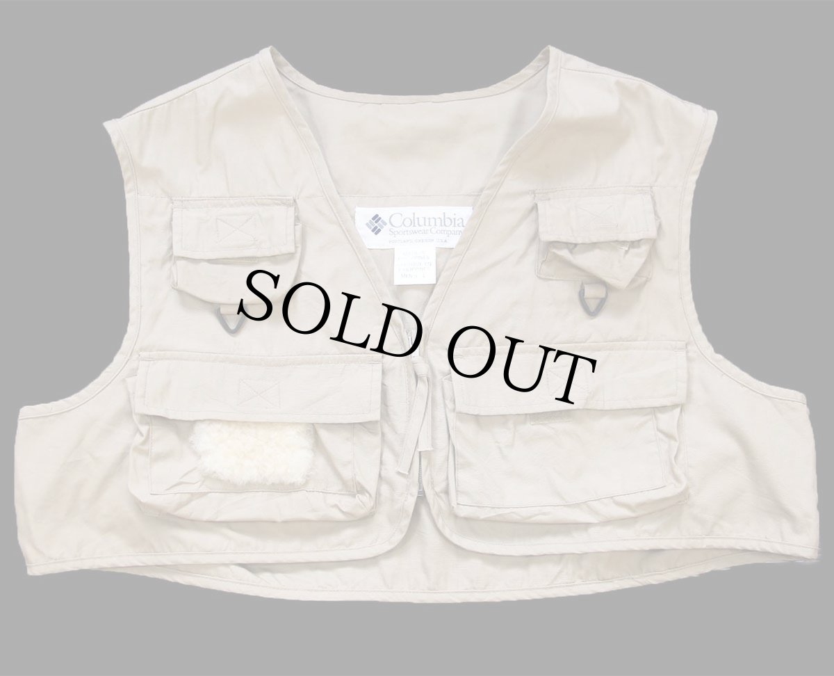 画像1: 90s Columbiaコロンビア PFG ショート丈 フィッシングベスト グレーベージュ L (1)