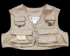 画像1: 90s Columbiaコロンビア PFG ショート丈 フィッシングベスト グレーベージュ L (1)