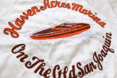 画像4: 90s USA製 Haven Acres Marina On The Old San Joaquin ボート チェーン刺繍 サテンジャケット アイボリー L (4)